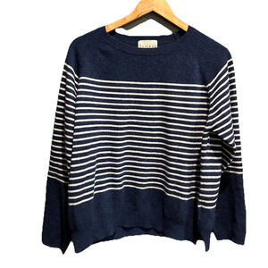 Jumper 1234 Blue White‎ Striped Long Sleeve Women's 100% Cashmere Sweater Size 2